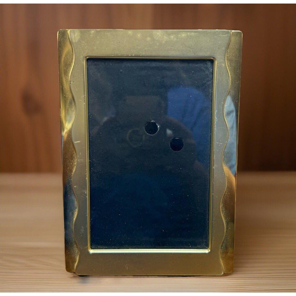 Wavy Modern Geometric 90s Matte & Shiny Brass Tone 5x7 Photo Picture Frame